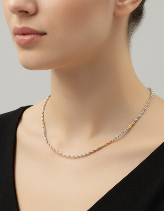 rope chain necklace(double layered gold and silver color)