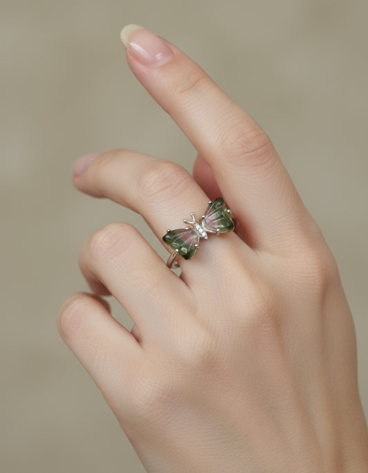 butterfly handcrafted stone carving ring(green)
