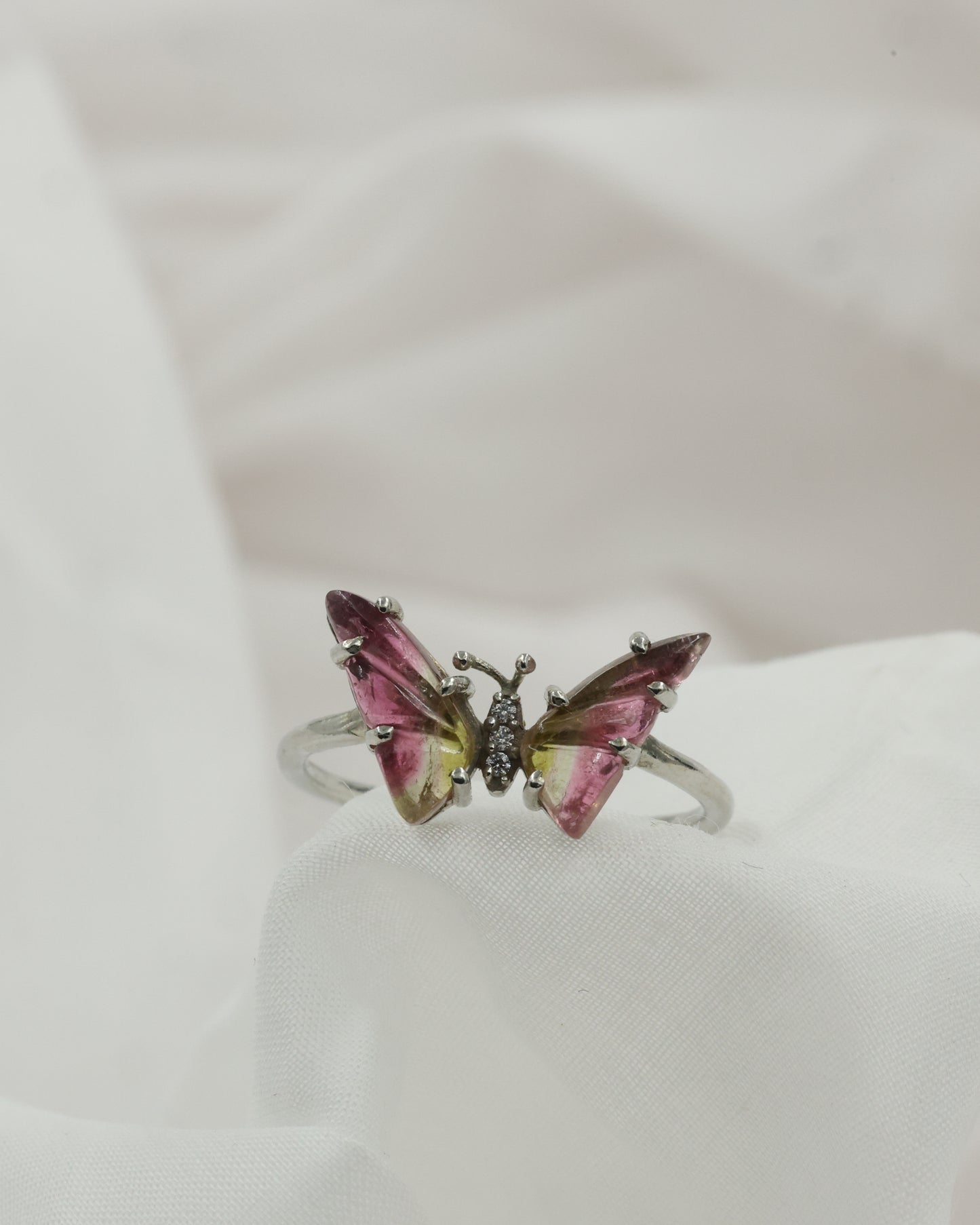 Butterfly handcrafted stone carving ring(pink)