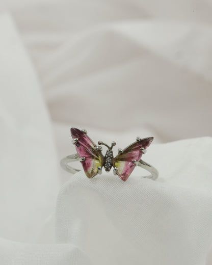 Butterfly handcrafted stone carving ring(pink)