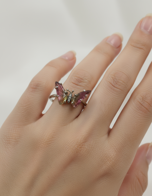 Butterfly handcrafted stone carving ring(pink)