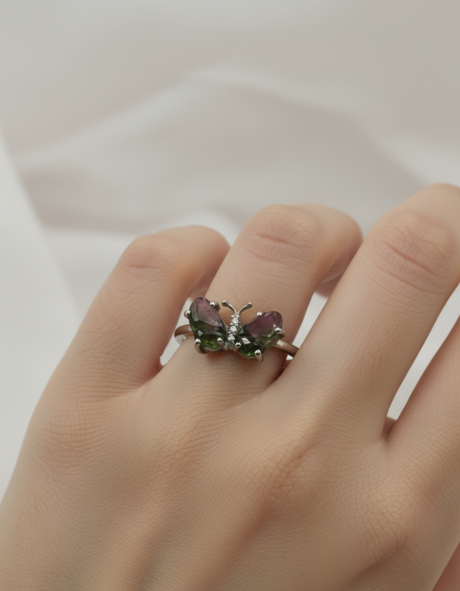 butterfly handcrafted stone carving ring(dark green)