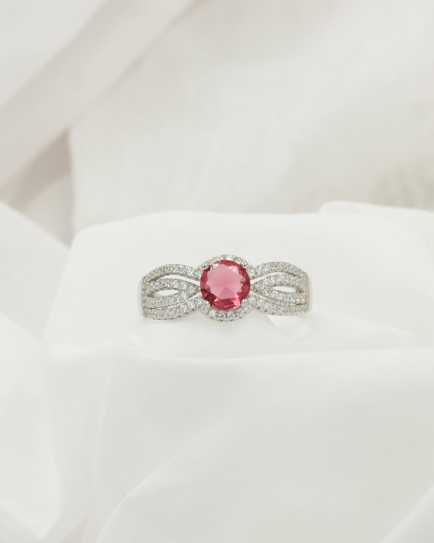 Sparkling ruby silver ring