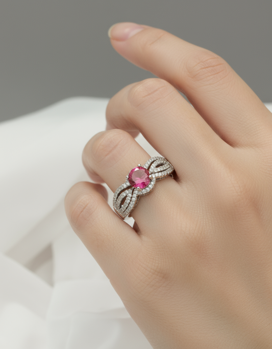 Sparkling ruby silver ring