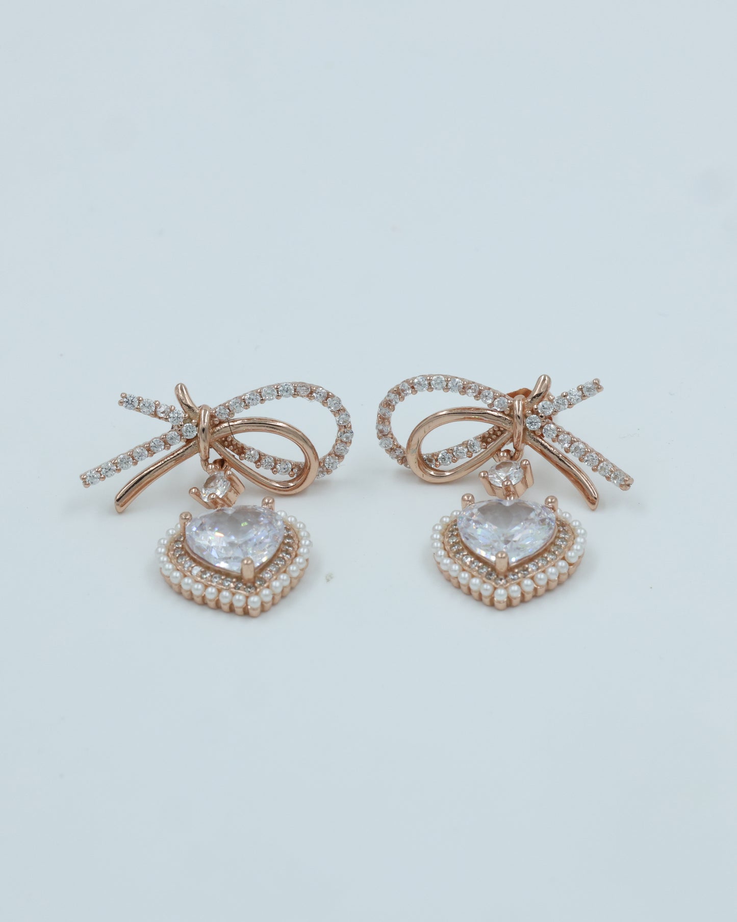 Pearl Diamond Heart Bow earrings
